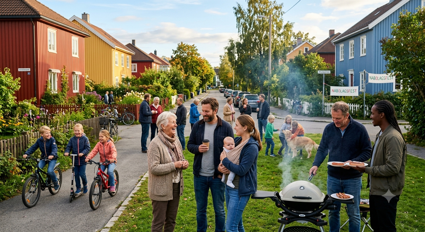 Naboer p&aring; nabolagsfest i et borettslag